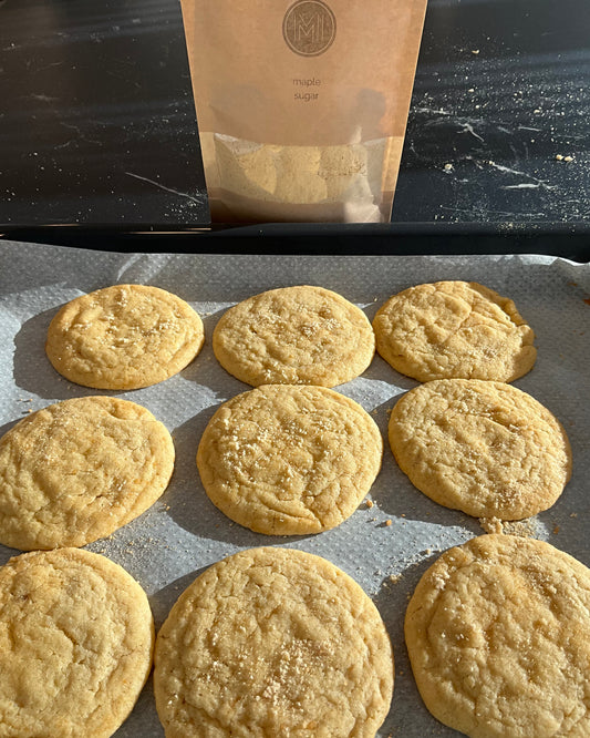 cookie on a tray with a maple sugar bag from ME, MAPLE & I