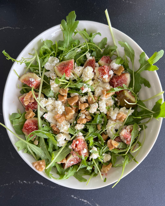 end of summer salad with figs and maple syrup dressing