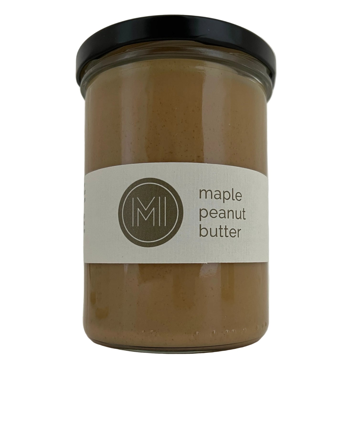 a tall size maple peanut butter jar on a white background