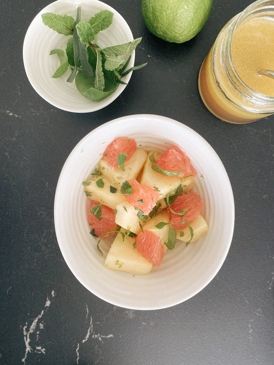 fruits, mint and maple syrup dressing