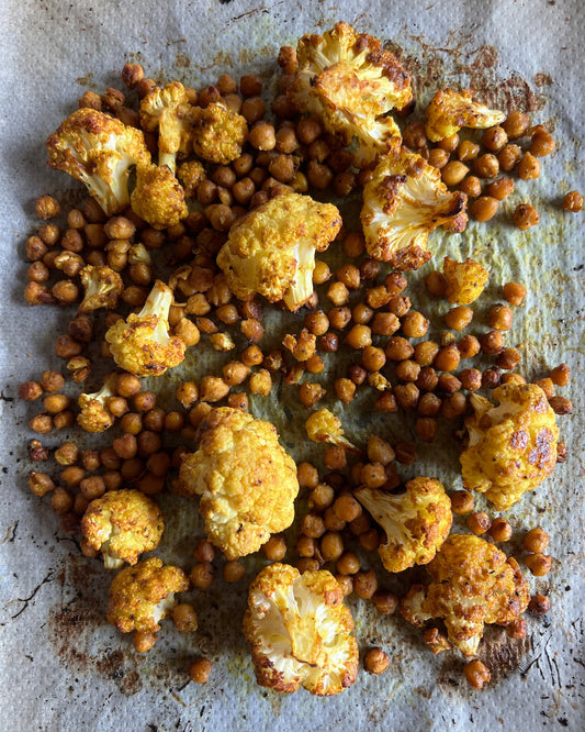 maple mustard cauliflower and chickpeas