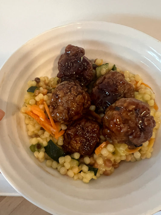 pork meatballs with maple syrup-soya sauce