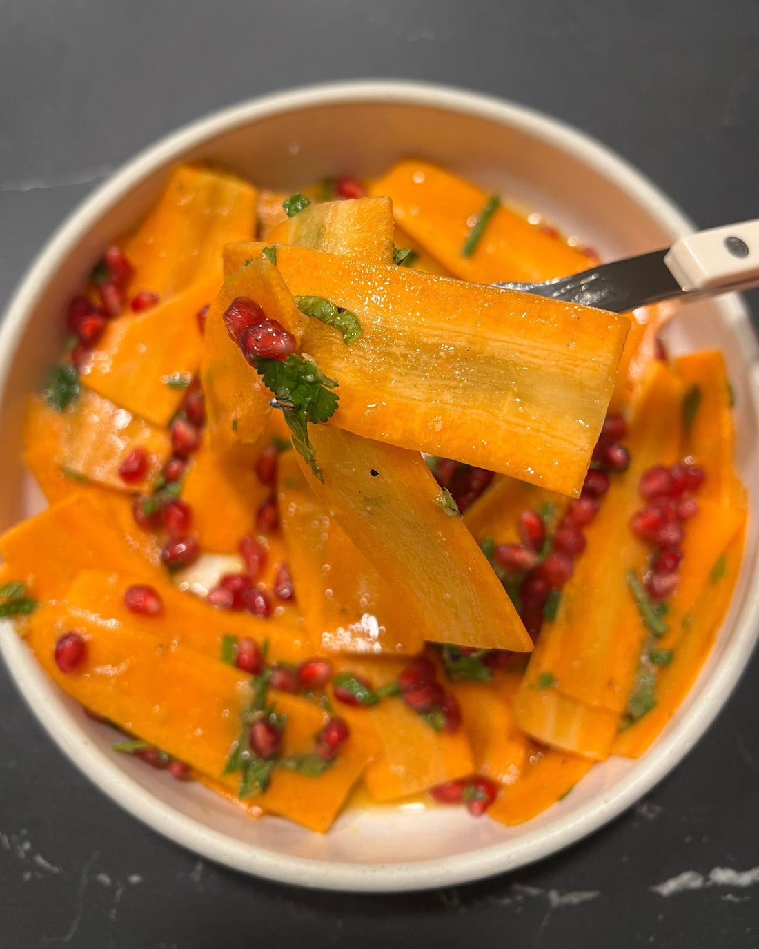 carrot salad with its maple miso ginger dressing