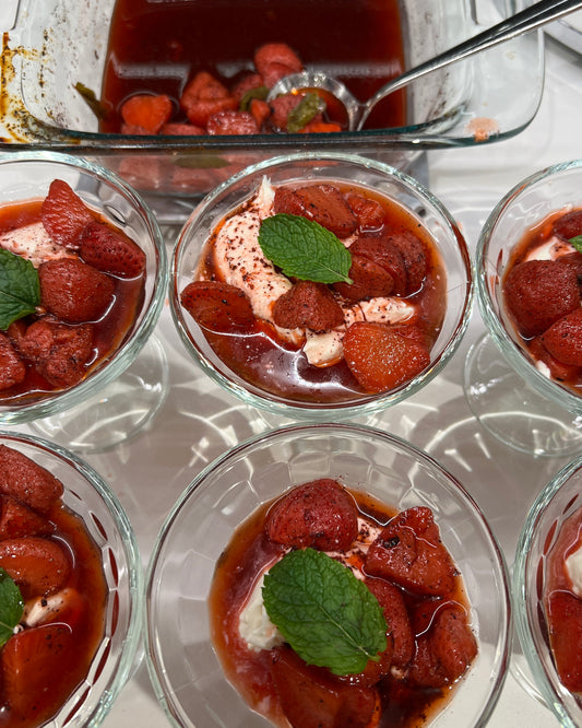 Ottolenghi's sumac-roast strawberries with strained yoghurt cream with a maple twist
