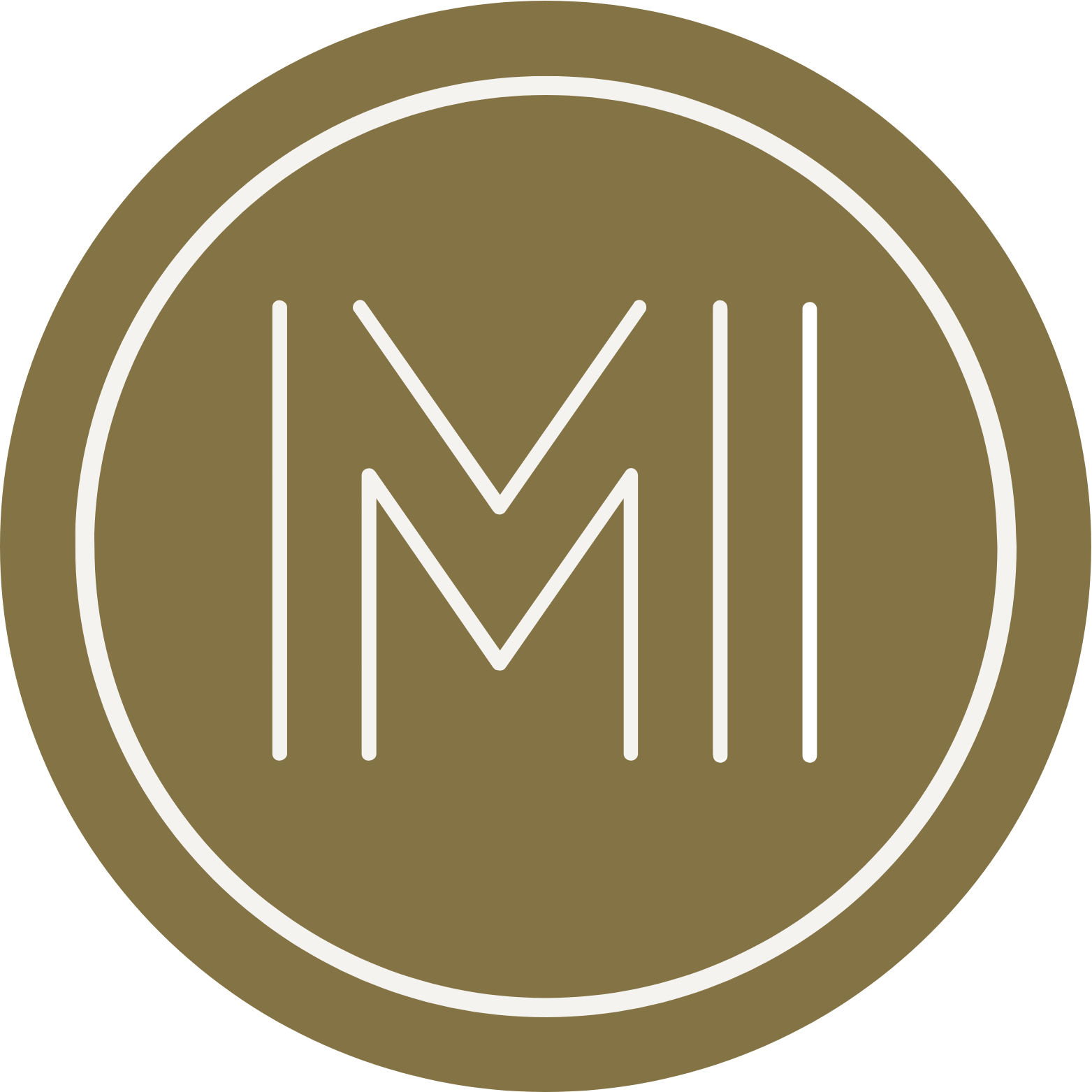 ME, MAPLE & I logo or a white circle and a M and I all within a gold circle